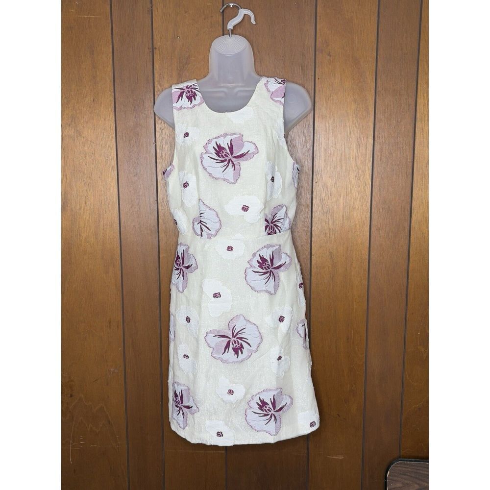 Ann Taylor Dress 2 Cream Pink Floral V Back Fairy Cottage Preppy Garden Party